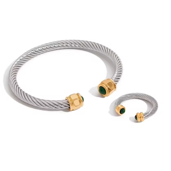 Anthropologie Malachite Stainless Steel Bracelet&Ring Set - Picture 15 of 15